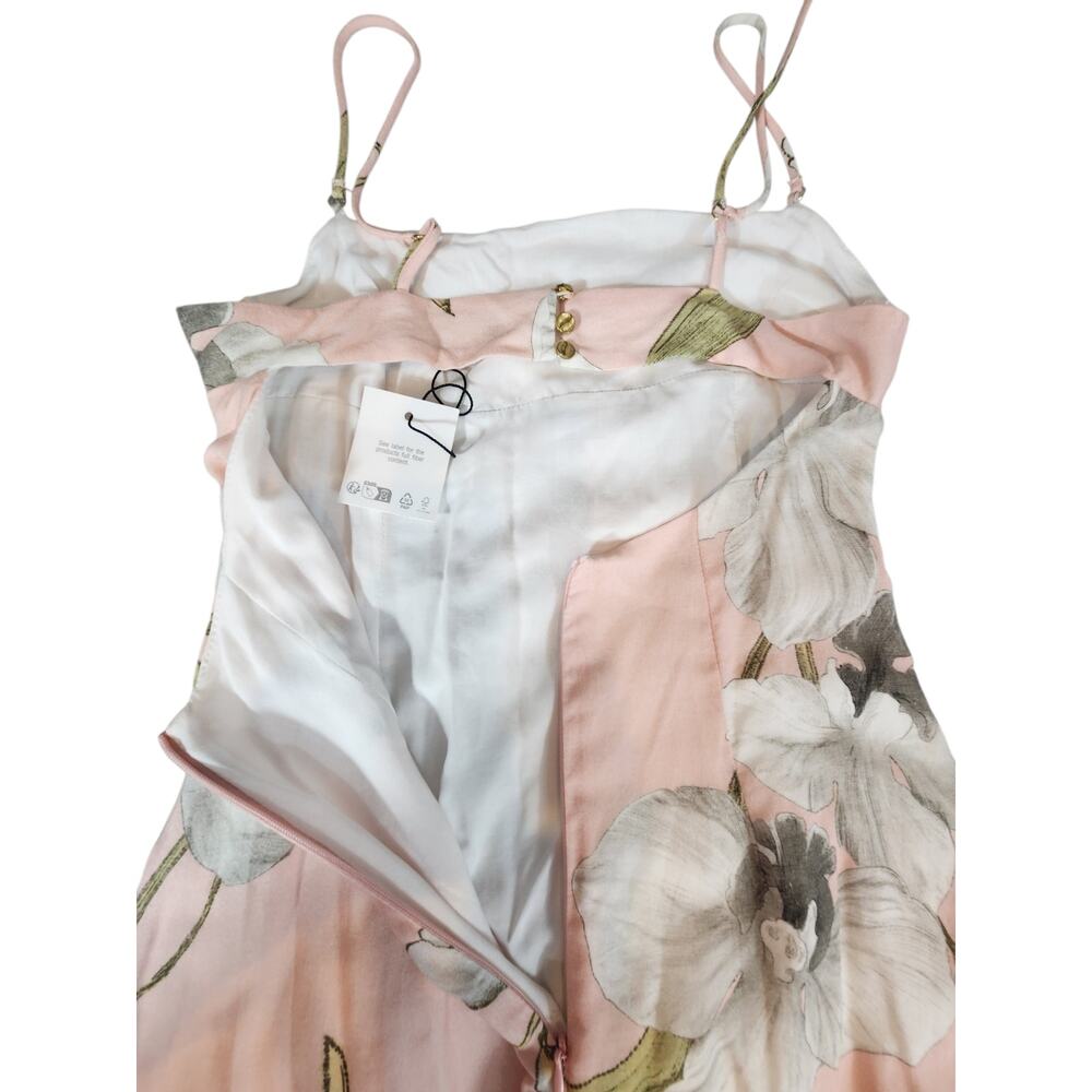 ZARA NWOT‎ floral printed midi linen blend dress XSmall side slit gathered front - Picture 8 of 13